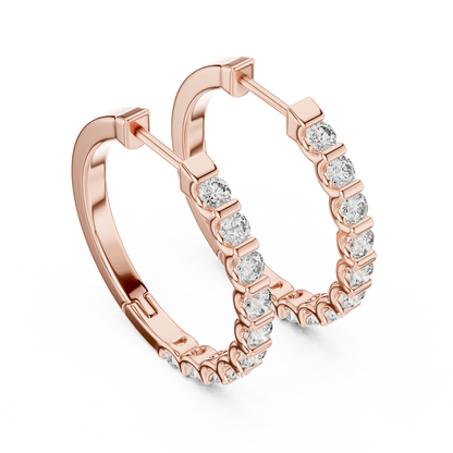 Round Cut Lab Grown Diamond Hoop Earrings in Rose Gold