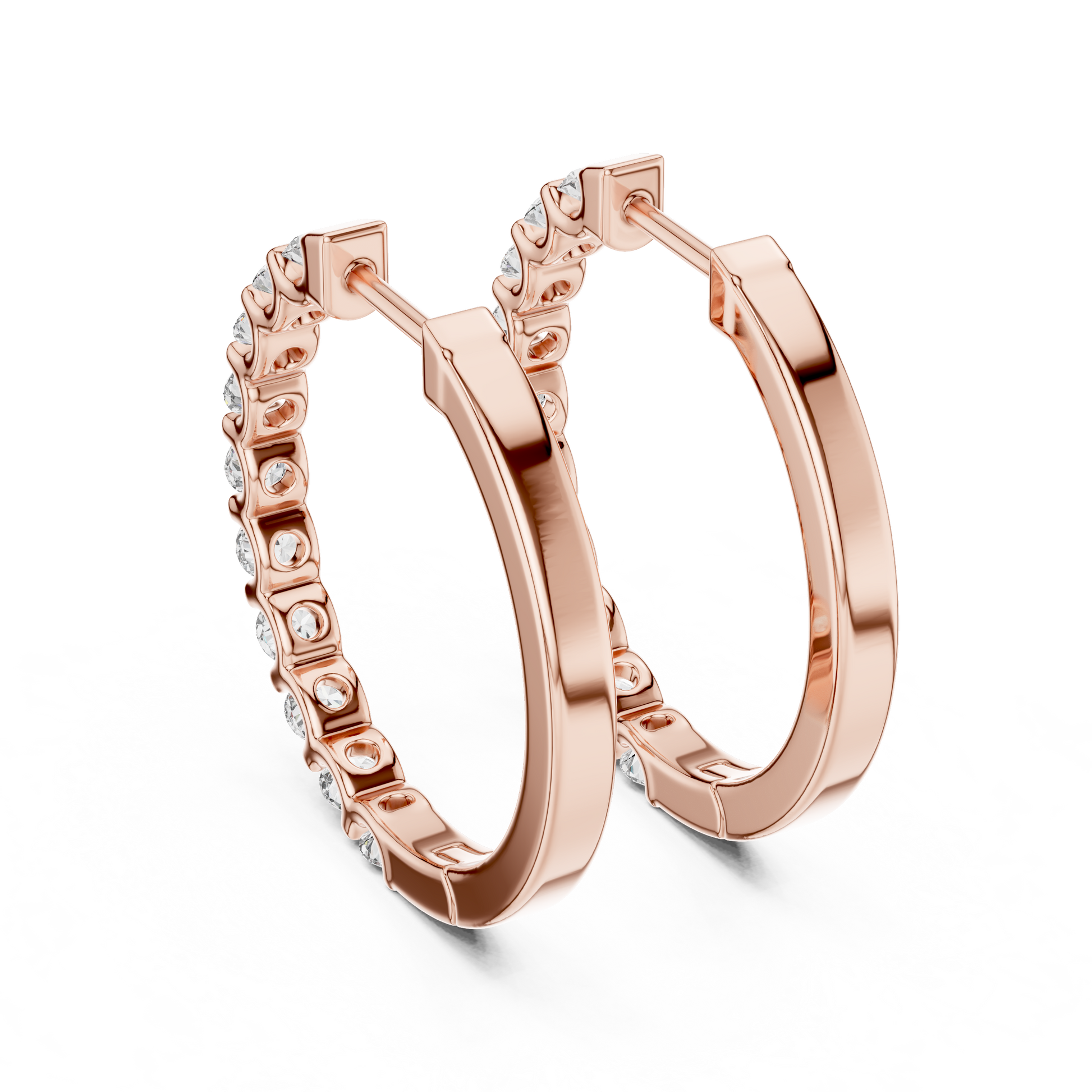 Round Cut Lab Grown Diamond Hoop Earrings in Rose Gold