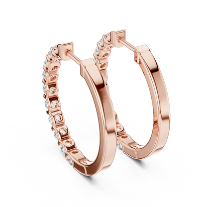 Round Cut Lab Grown Diamond Hoop Earrings in Rose Gold