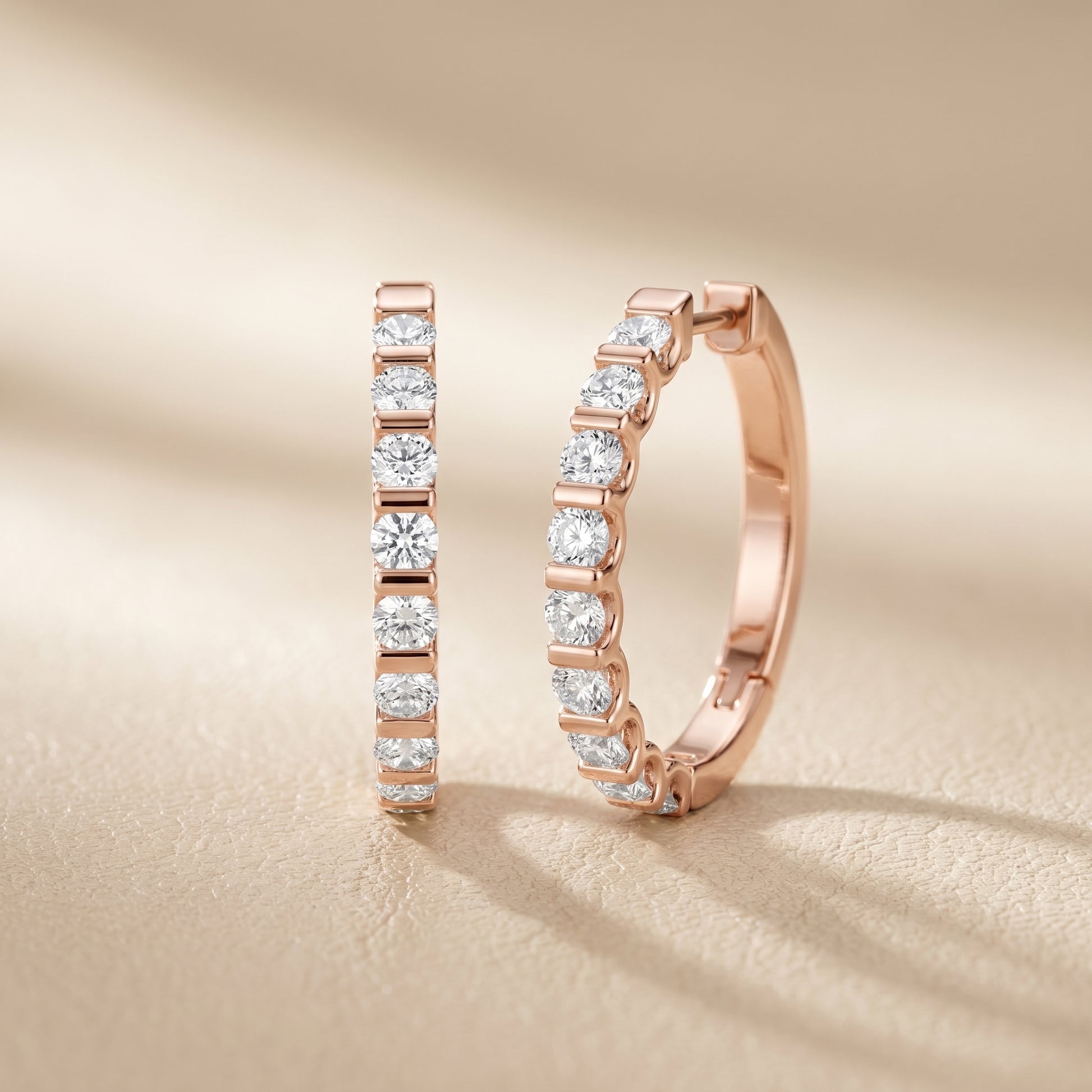 Round Cut Lab Grown Diamond Hoop Earrings in Rose Gold