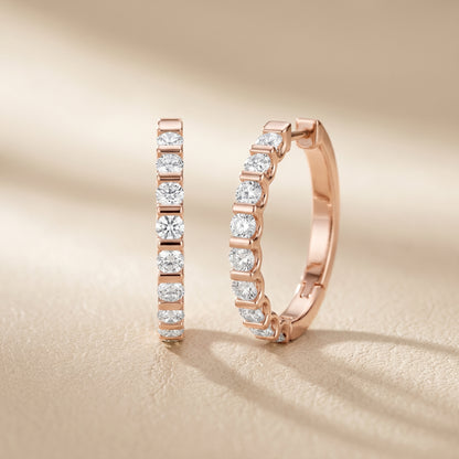 Round Cut Lab Grown Diamond Hoop Earrings in Rose Gold