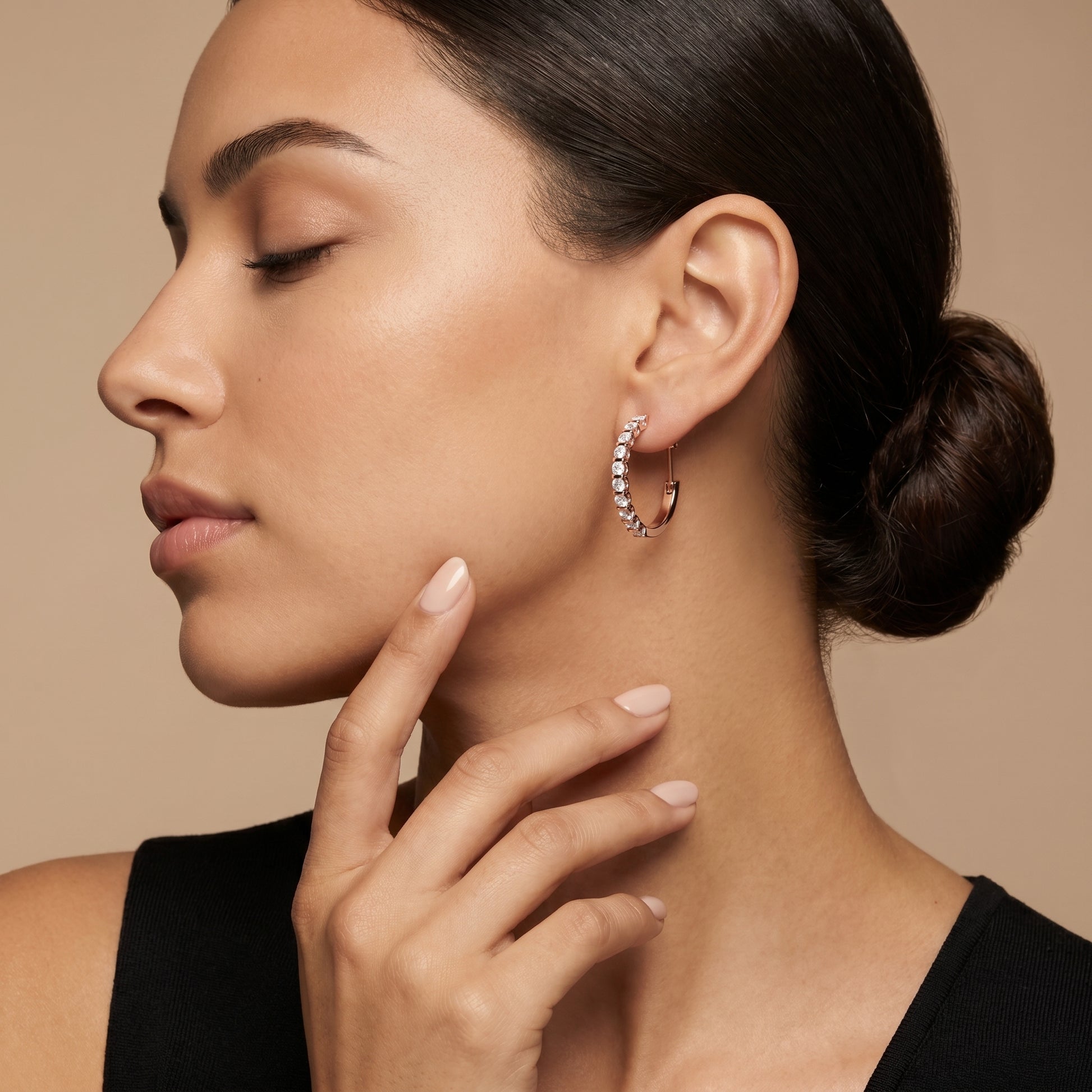 Round Cut Lab Grown Diamond Hoop Earrings in Rose Gold