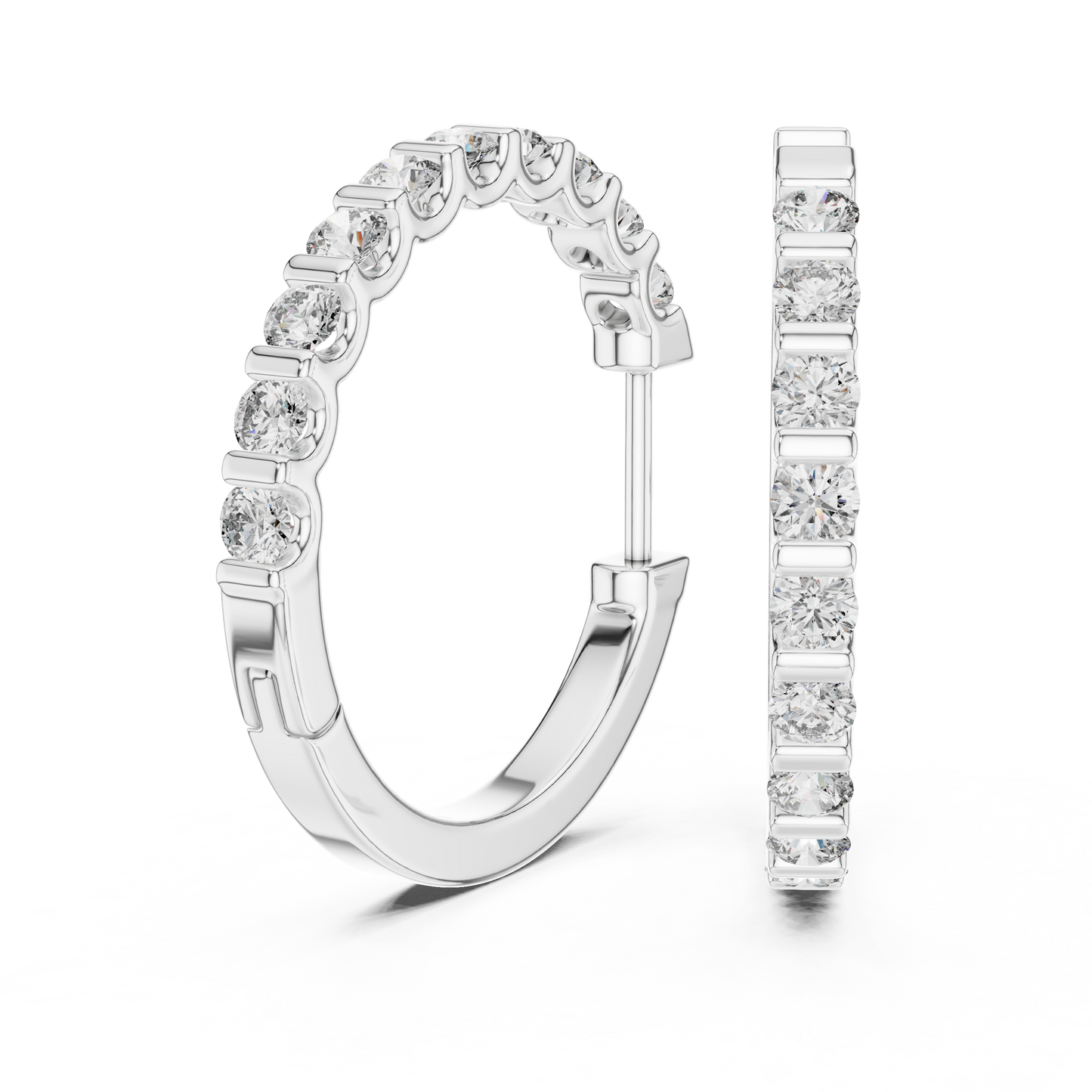 Round Cut Lab Grown Diamond Hoop Earrings in White Gold