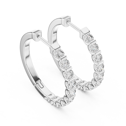 Round Cut Lab Grown Diamond Hoop Earrings in White Gold