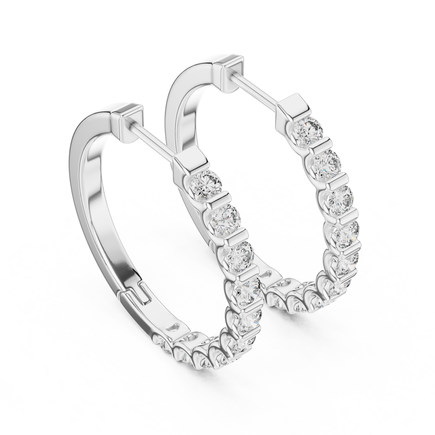 Round Cut Lab Grown Diamond Hoop Earrings in Silver
