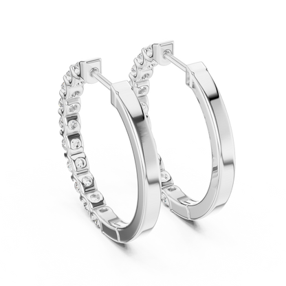 Round Cut Lab Grown Diamond Hoop Earrings in White Gold