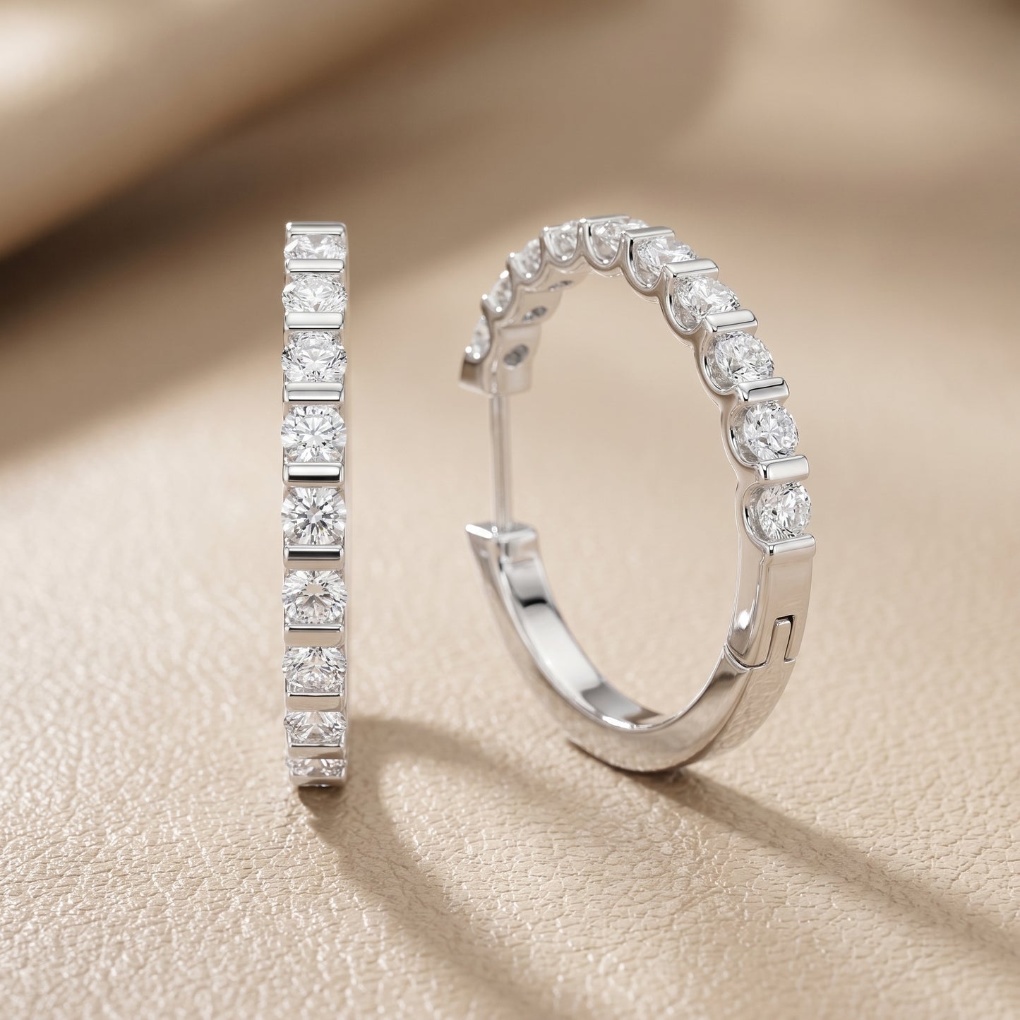 Round Cut Lab Grown Diamond Hoop Earrings in White Gold