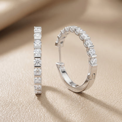 Round Cut Lab Grown Diamond Hoop Earrings in Silver