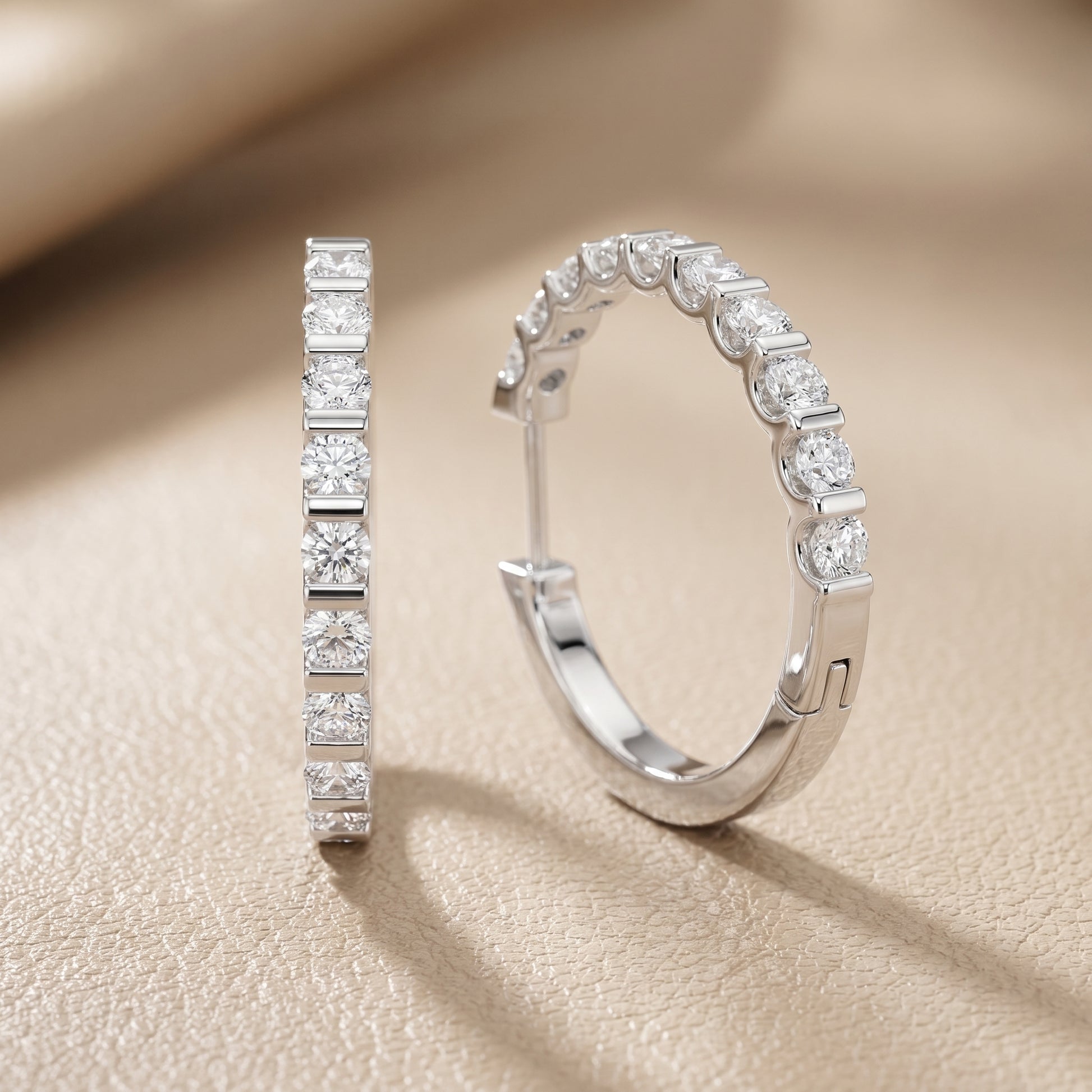 Round Cut Lab Grown Diamond Hoop Earrings in Platinum
