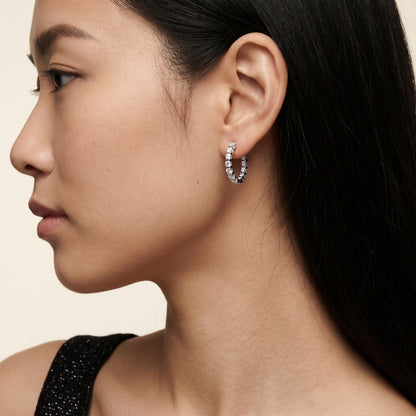 Round Cut Lab Grown Diamond Hoop Earrings in White Gold