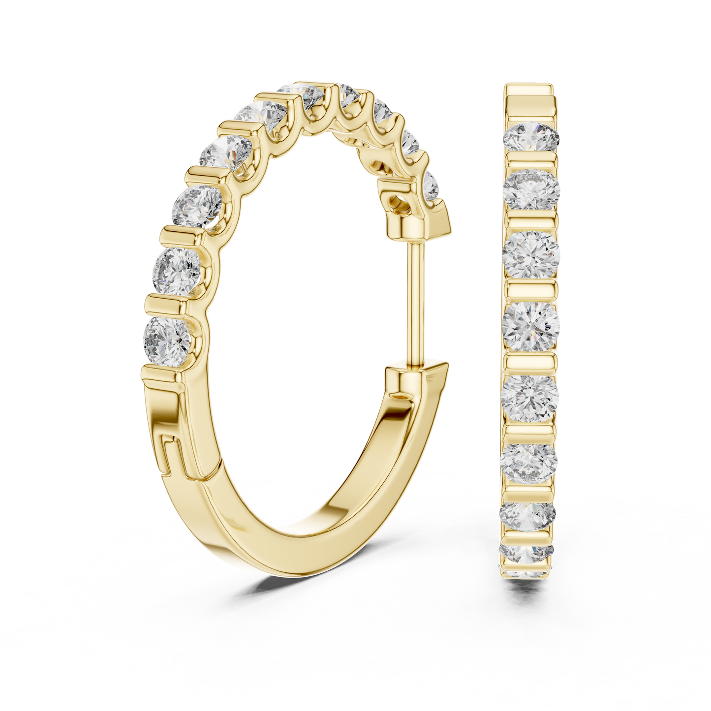 Round Cut Lab Grown Diamond Hoop Earrings in Yellow Gold