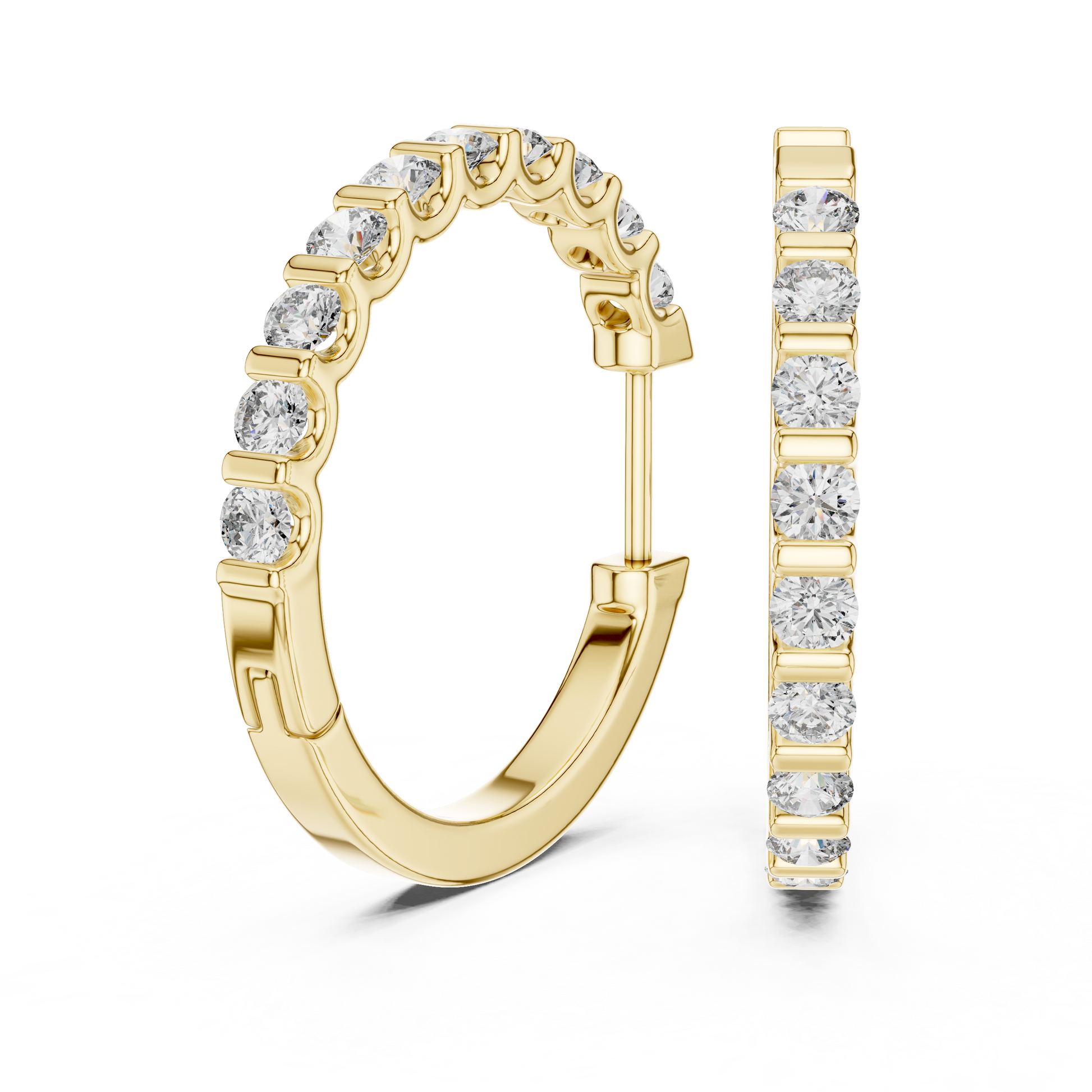 Round Cut Lab Grown Diamond Hoop Earrings in Yellow Gold
