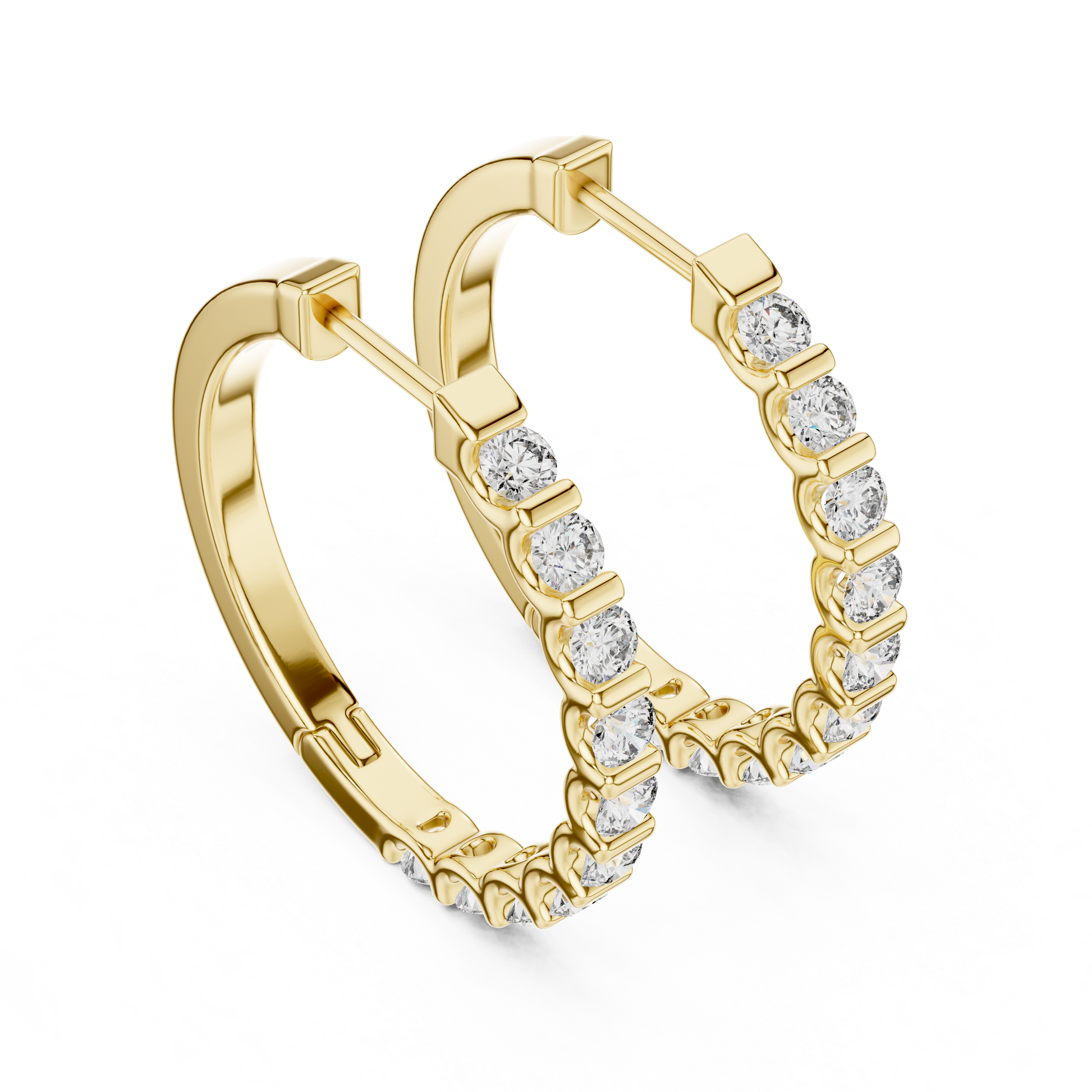 Round Cut Lab Grown Diamond Hoop Earrings in Yellow Gold