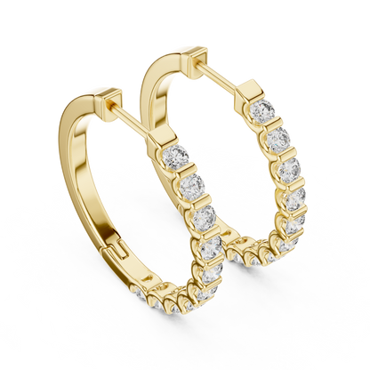 Round Cut Lab Grown Diamond Hoop Earrings in Yellow Gold