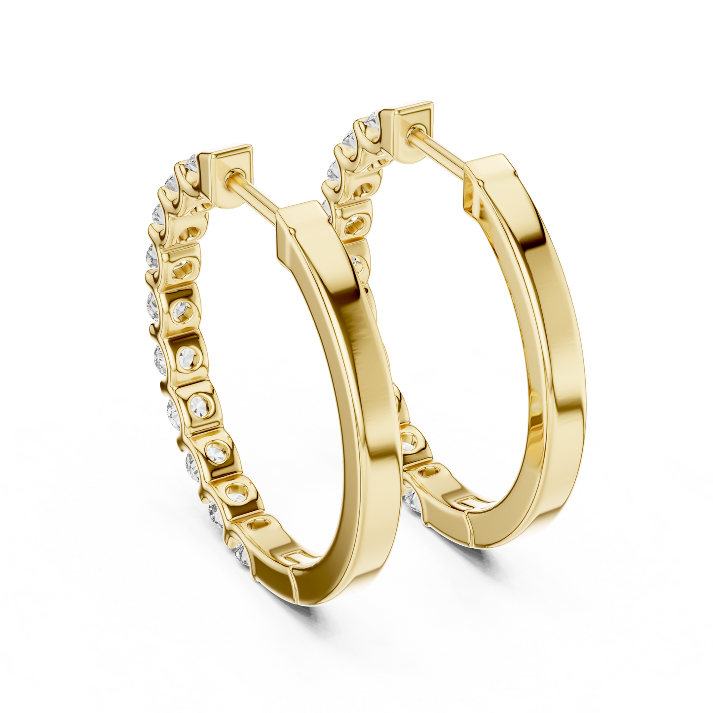 Round Cut Lab Grown Diamond Hoop Earrings in Yellow Gold