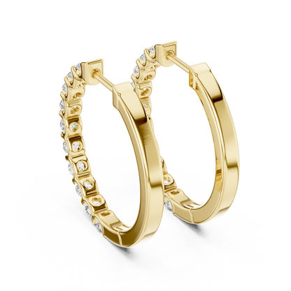 Round Cut Lab Grown Diamond Hoop Earrings in Yellow Gold