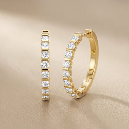 Round Cut Lab Grown Diamond Hoop Earrings in Yellow Gold