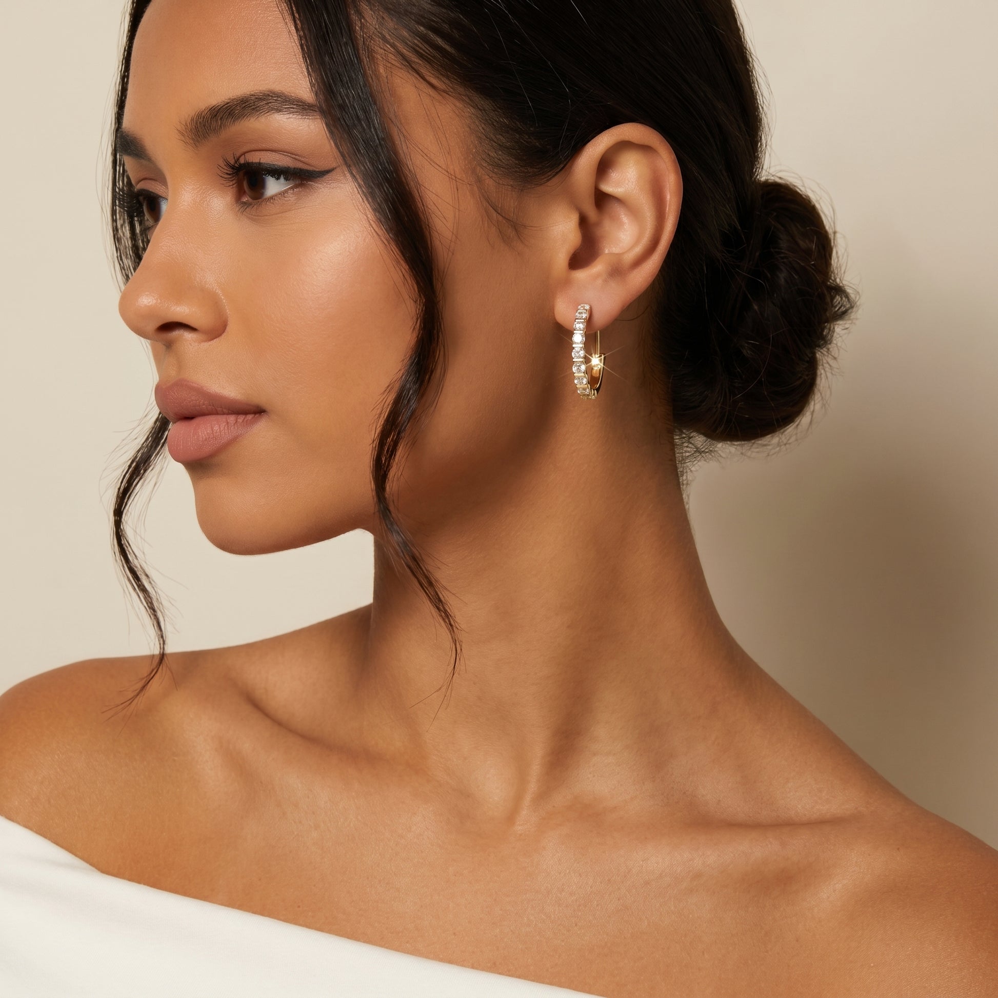 Round Cut Lab Grown Diamond Hoop Earrings in Yellow Gold