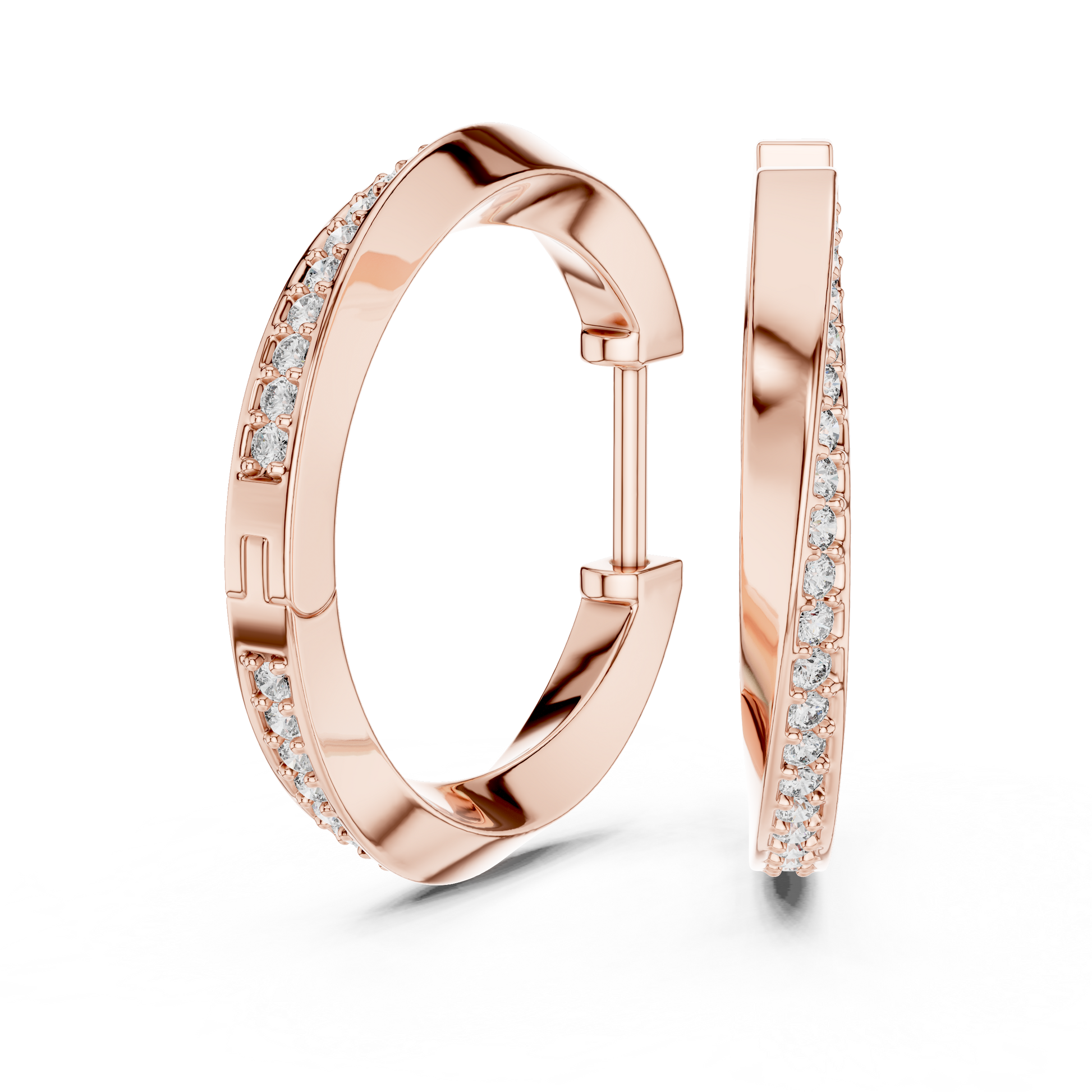Round Cut Lab Grown Diamond Hoop Earrings in Rose Gold