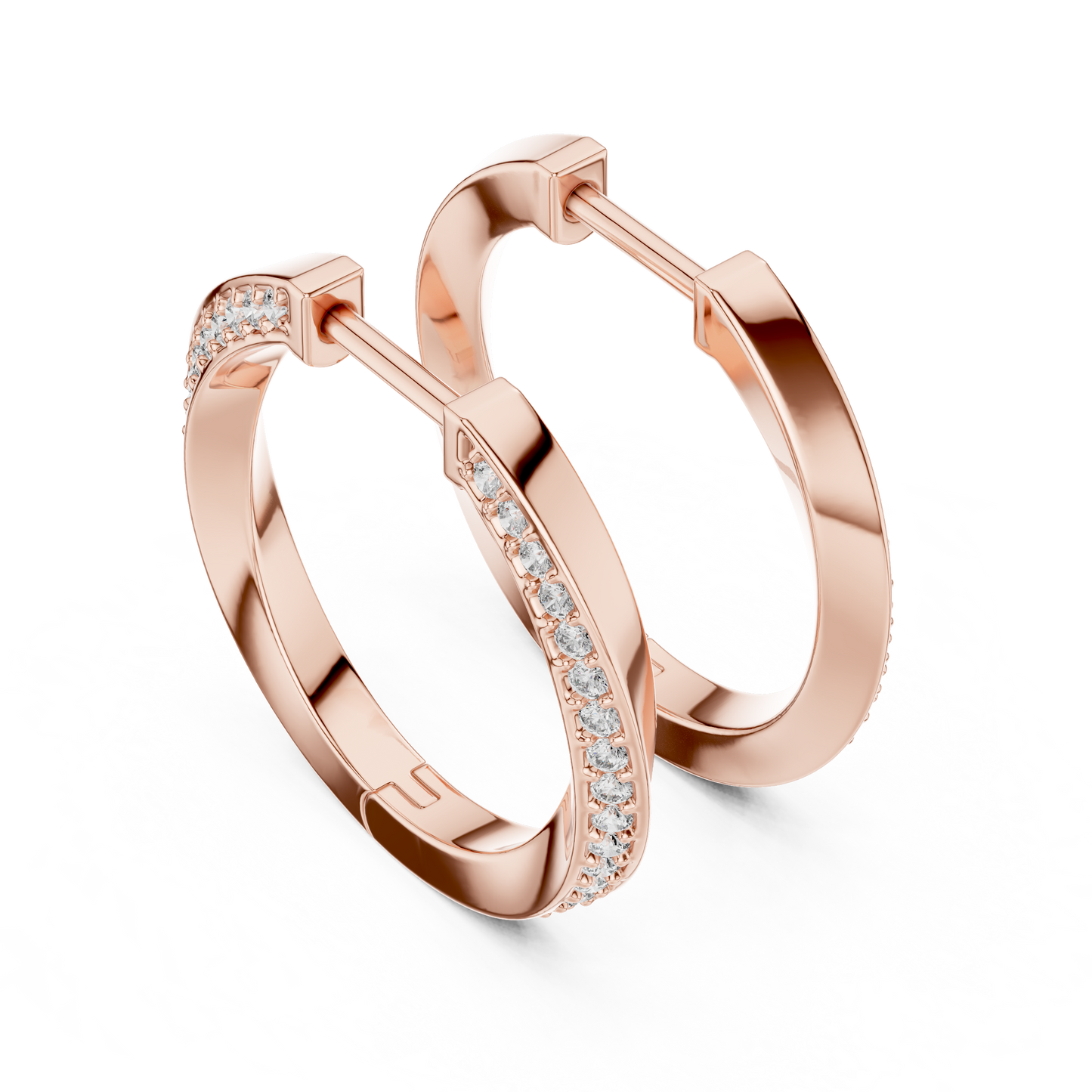 Round Cut Lab Grown Diamond Hoop Earrings in Rose Gold