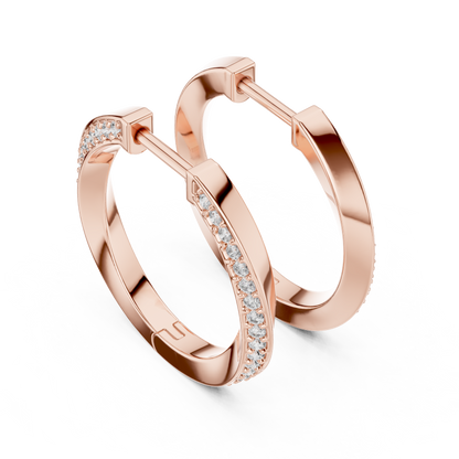 Round Cut Lab Grown Diamond Hoop Earrings in Rose Gold