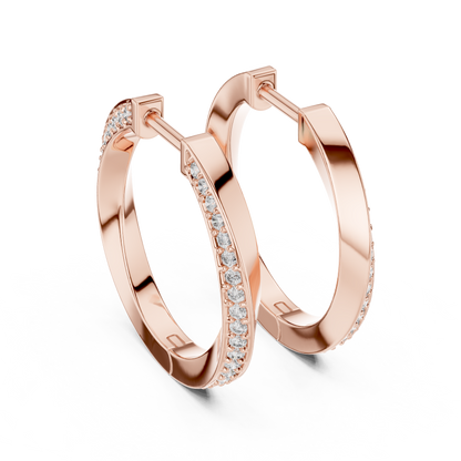 Round Cut Lab Grown Diamond Hoop Earrings in Rose Gold