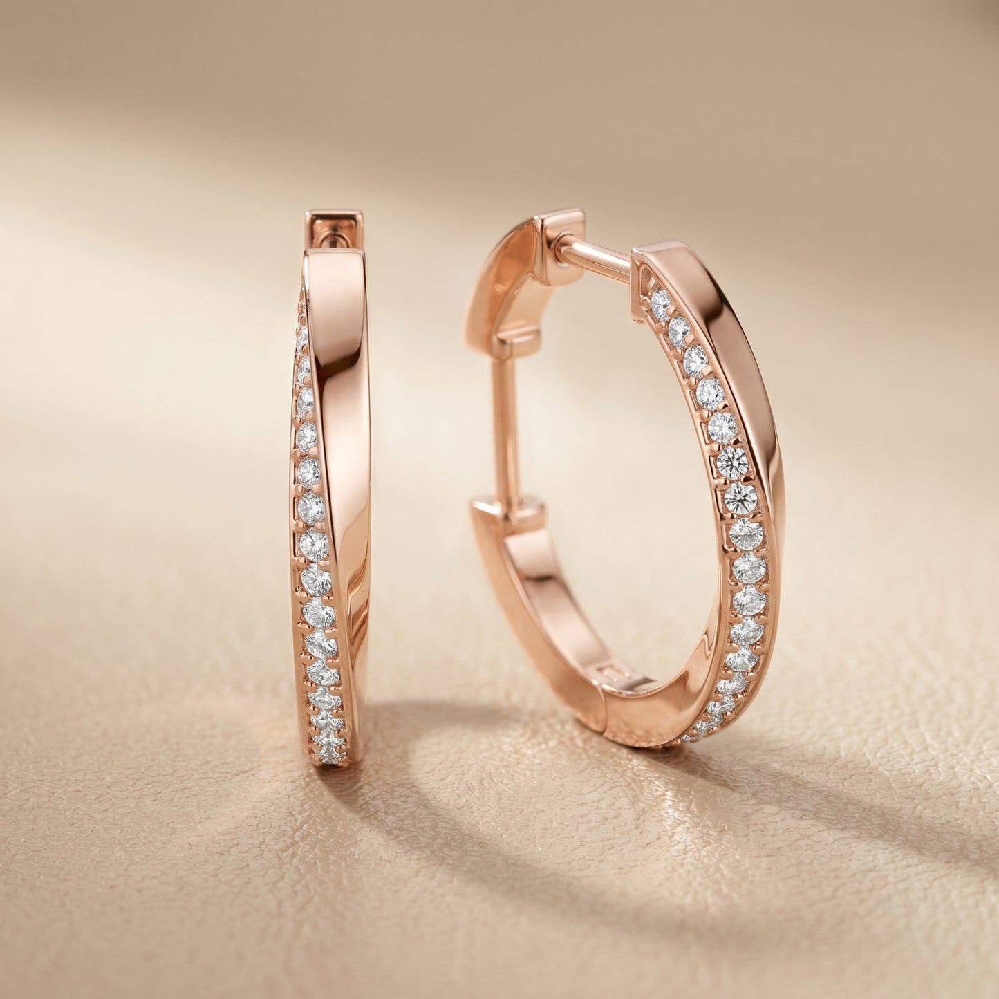 Round Cut Lab Grown Diamond Hoop Earrings in Rose Gold