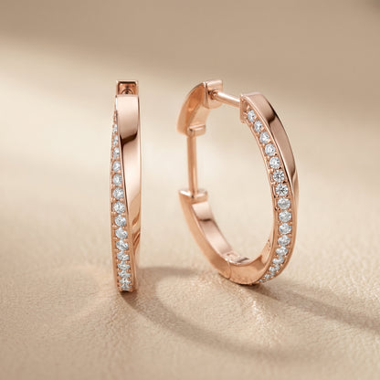 Round Cut Lab Grown Diamond Hoop Earrings in Rose Gold