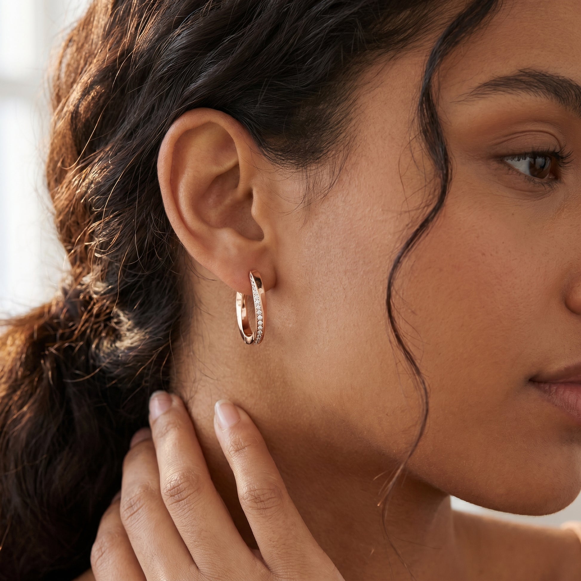 Round Cut Lab Grown Diamond Hoop Earrings in Rose Gold