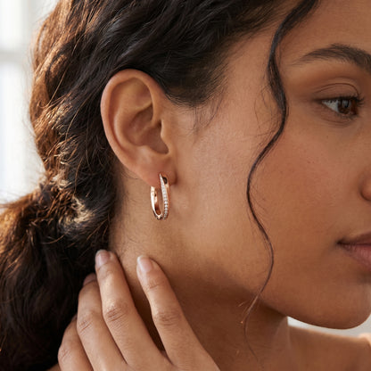 Round Cut Lab Grown Diamond Hoop Earrings in Rose Gold