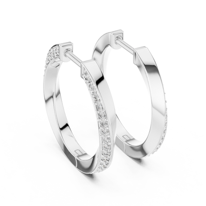 Round Cut Lab Grown Diamond Hoop Earrings in Silver