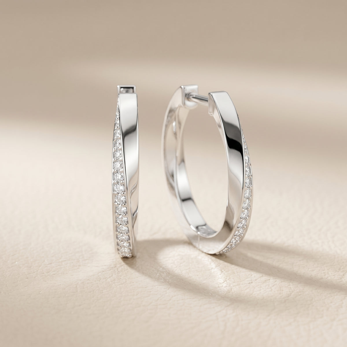 Round Cut Lab Grown Diamond Hoop Earrings in White Gold