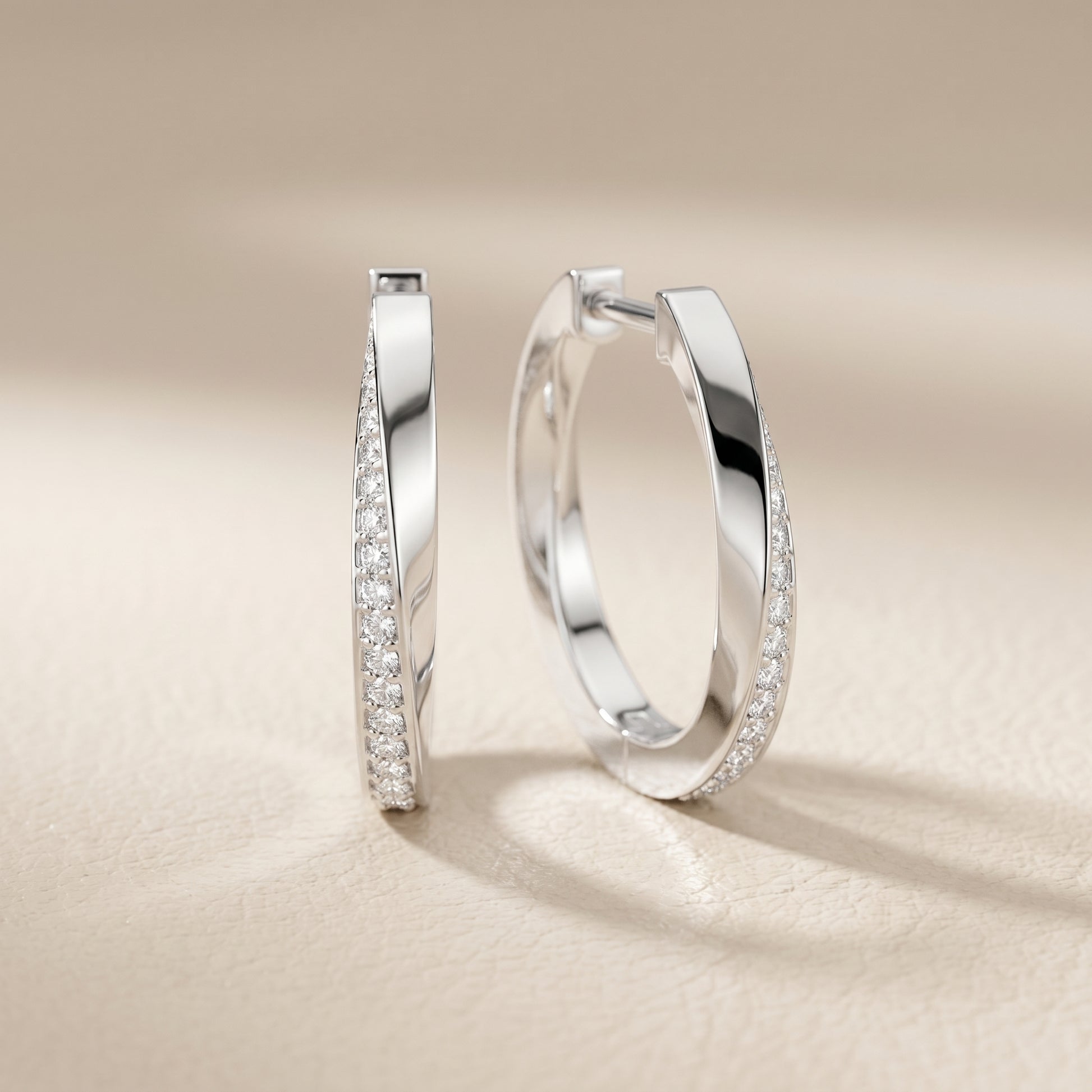 Round Cut Lab Grown Diamond Hoop Earrings in Platinum