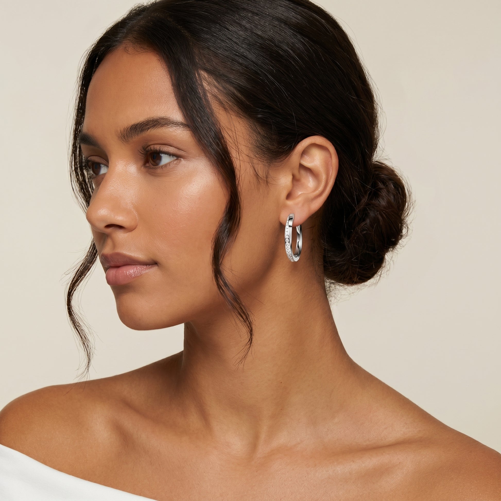 Round Cut Lab Grown Diamond Hoop Earrings in Platinum