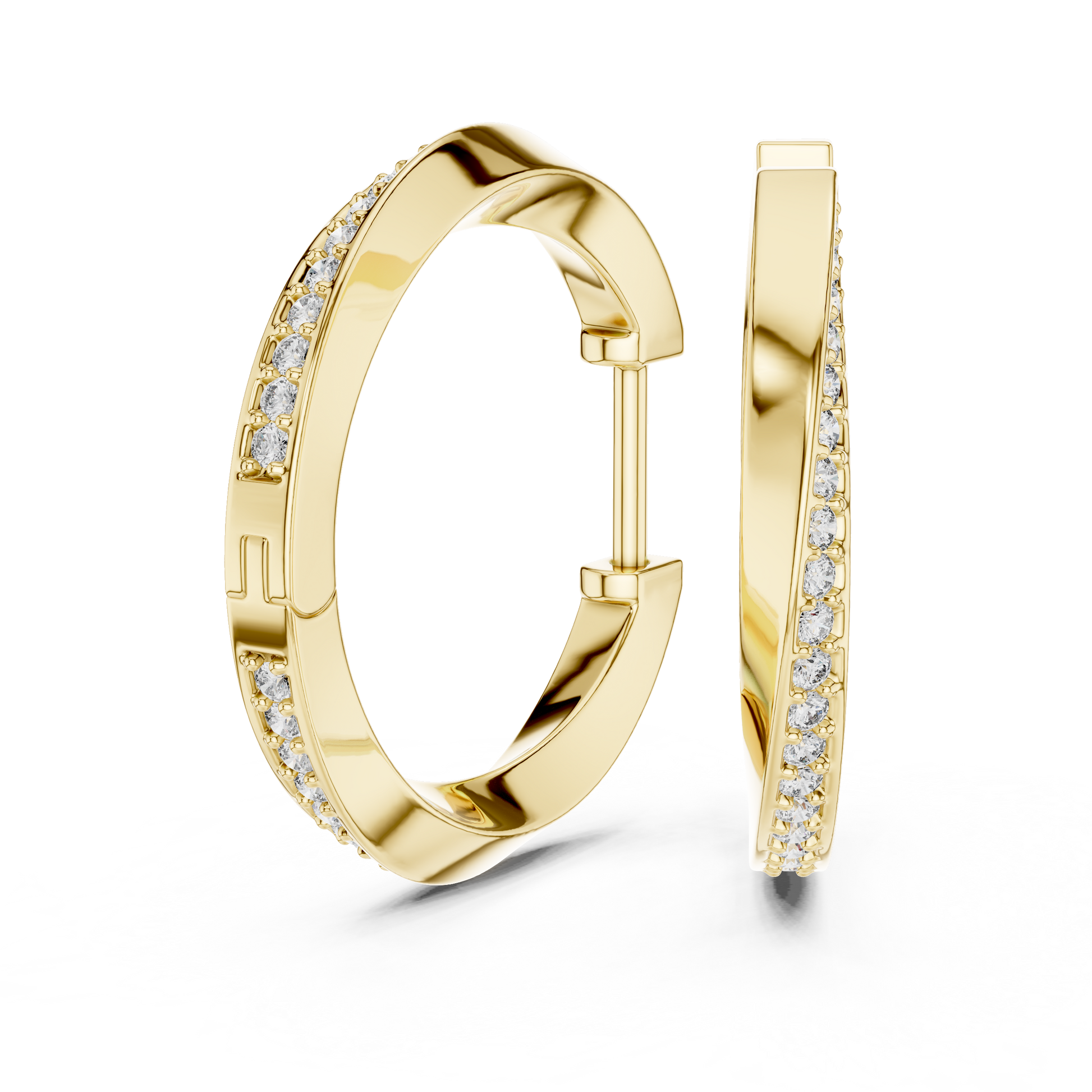 Round Cut Lab Grown Diamond Hoop Earrings in Yellow Gold