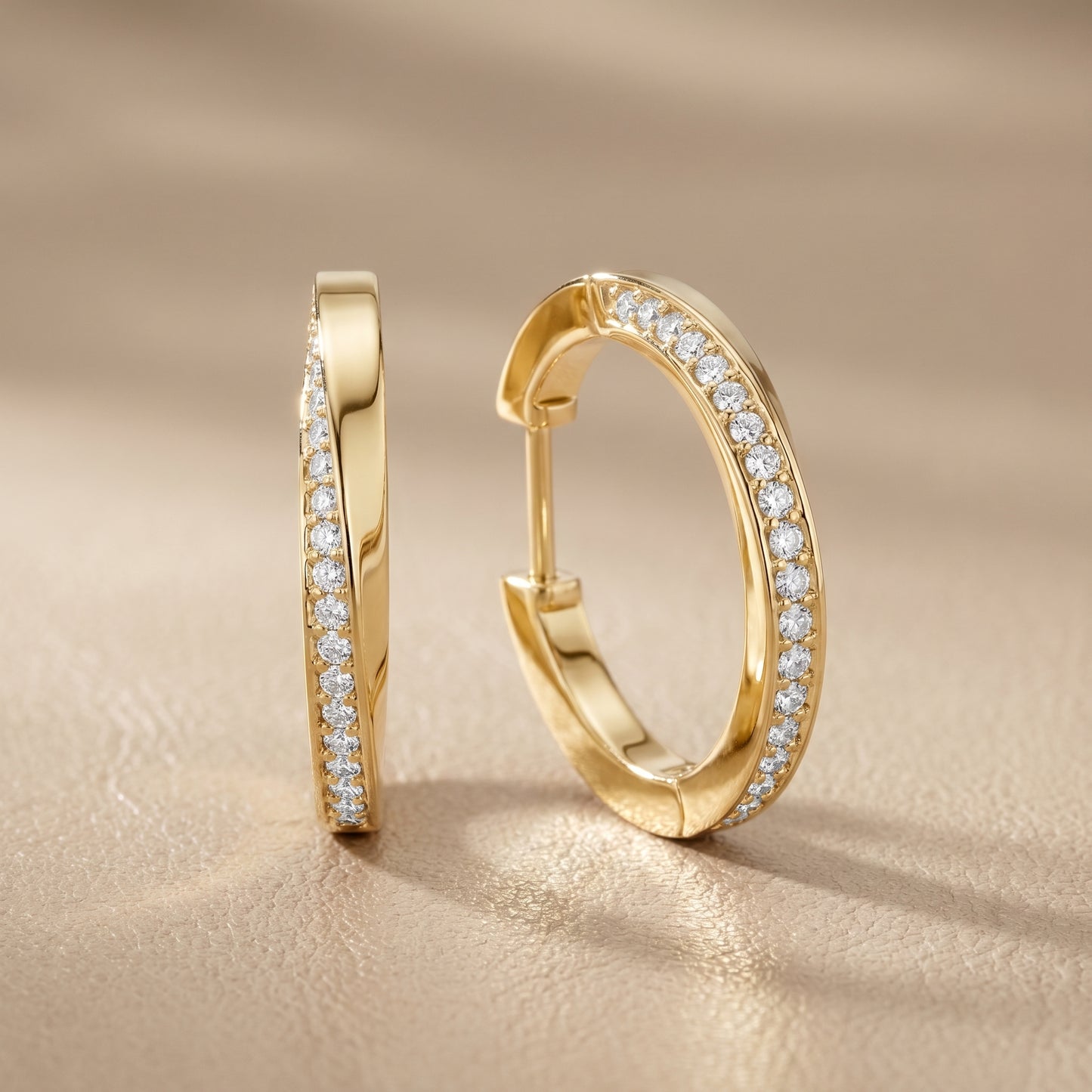Round Cut Lab Grown Diamond Hoop Earrings in Yellow Gold