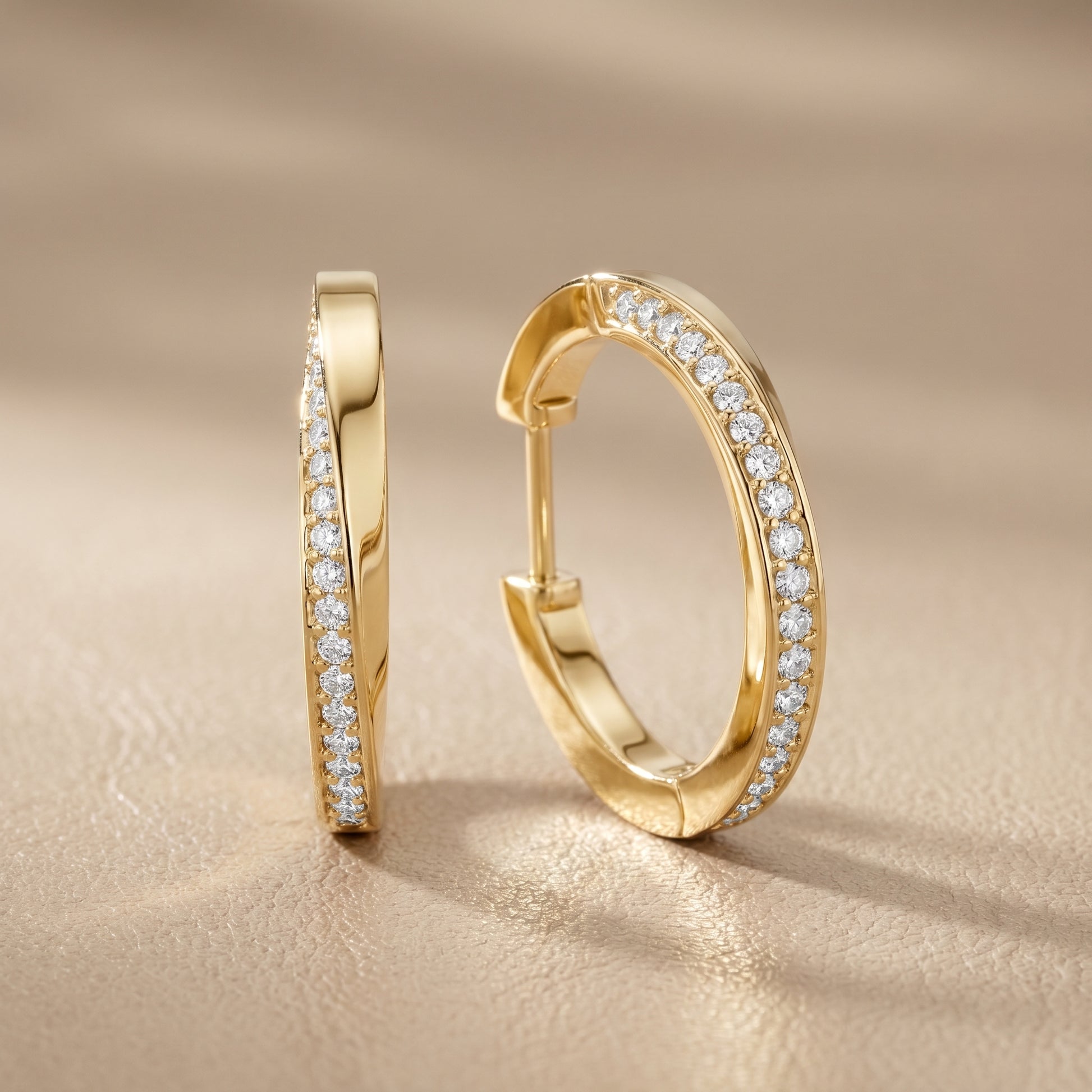 Round Cut Lab Grown Diamond Hoop Earrings in Yellow Gold