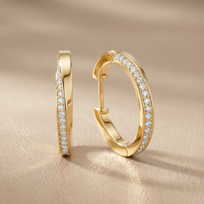 Round Cut Lab Grown Diamond Hoop Earrings in Yellow Gold