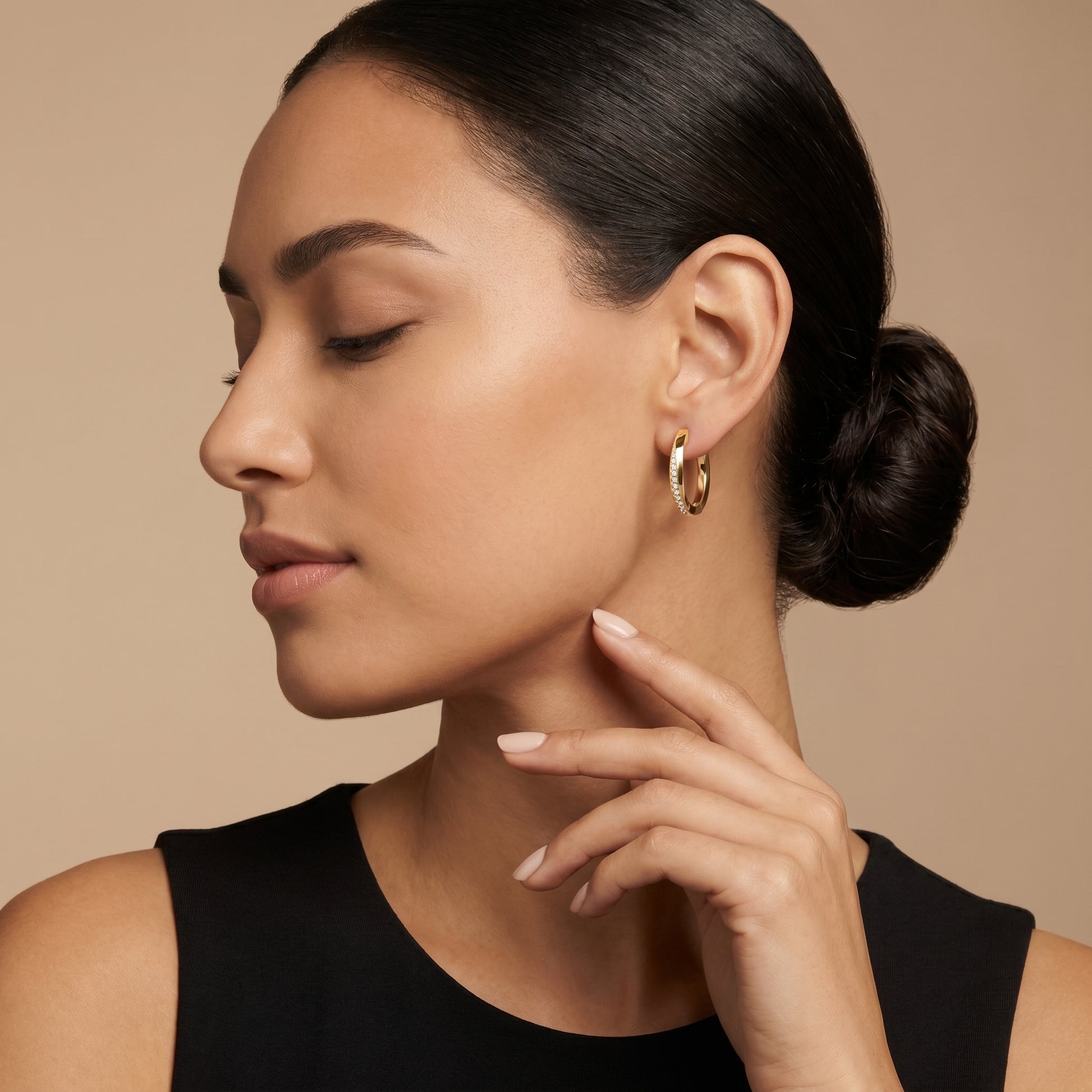 Round Cut Lab Grown Diamond Hoop Earrings in Yellow Gold
