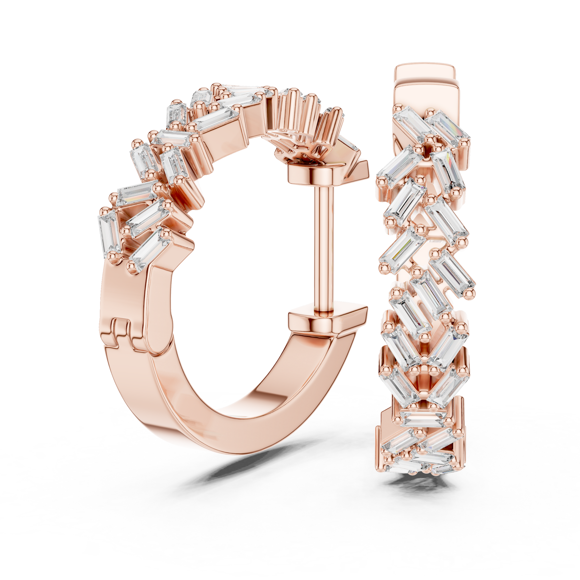 Emerald Cut Lab Grown Diamond Hoop Earrings in Rose Gold