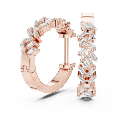 Emerald Cut Lab Grown Diamond Hoop Earrings in Rose Gold