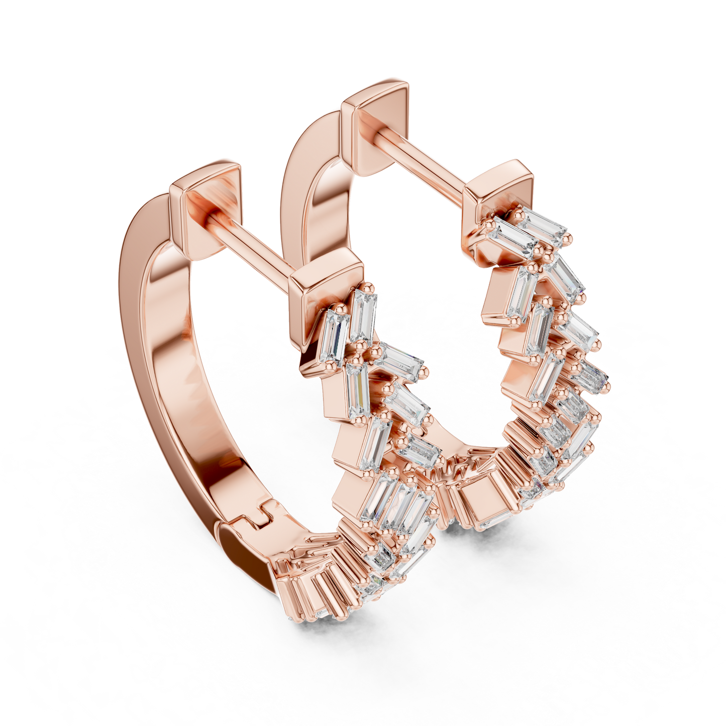 Emerald Cut Lab Grown Diamond Hoop Earrings in Rose Gold