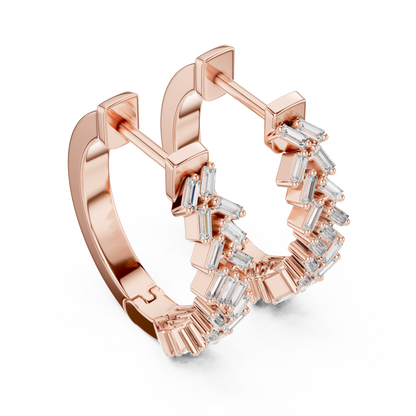 Emerald Cut Lab Grown Diamond Hoop Earrings in Rose Gold