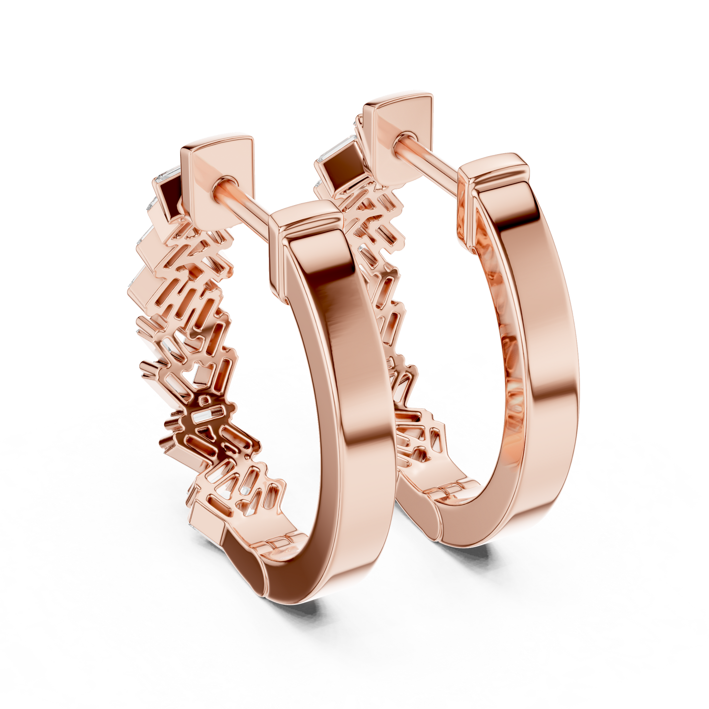 Emerald Cut Lab Grown Diamond Hoop Earrings in Rose Gold