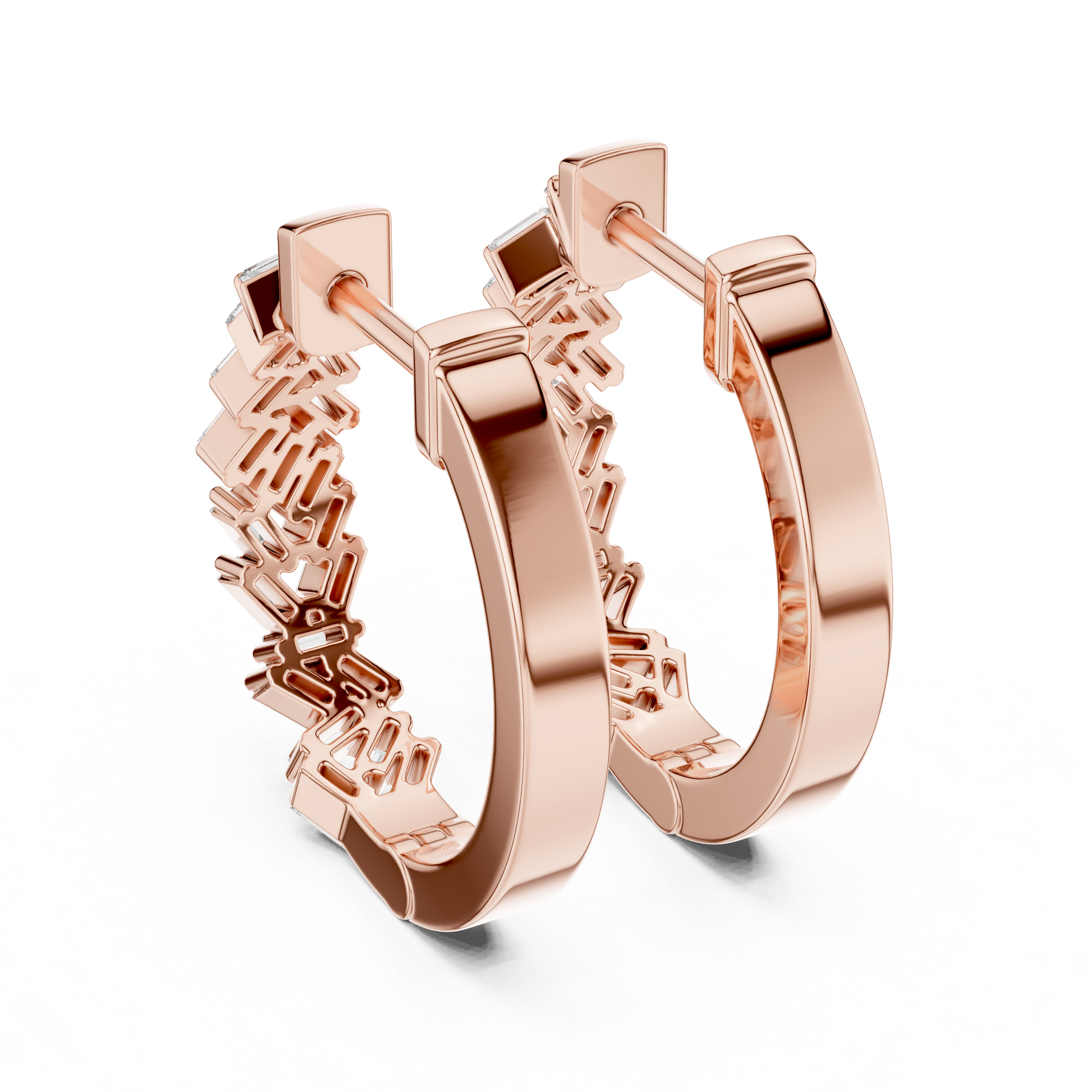 Emerald Cut Lab Grown Diamond Hoop Earrings in Rose Gold