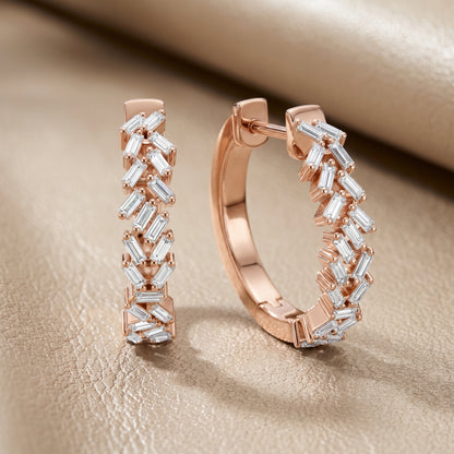 Emerald Cut Lab Grown Diamond Hoop Earrings in Rose Gold