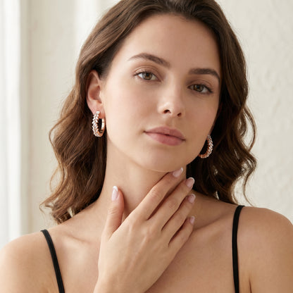 Emerald Cut Lab Grown Diamond Hoop Earrings in Rose Gold