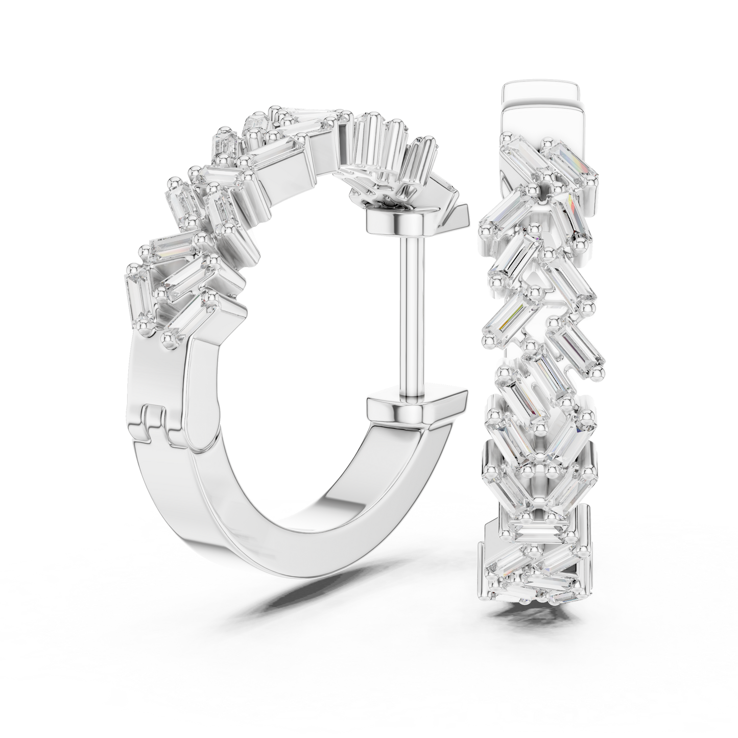 Emerald Cut Lab Grown Diamond Hoop Earrings in Silver