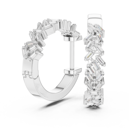 Emerald Cut Lab Grown Diamond Hoop Earrings in Silver