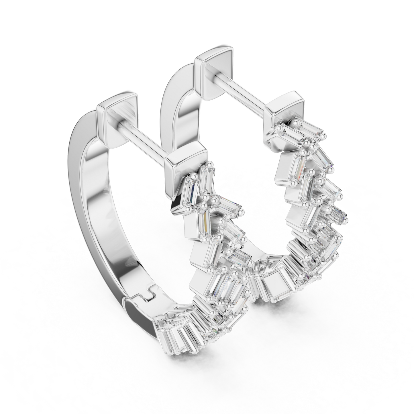 Emerald Cut Lab Grown Diamond Hoop Earrings in White Gold